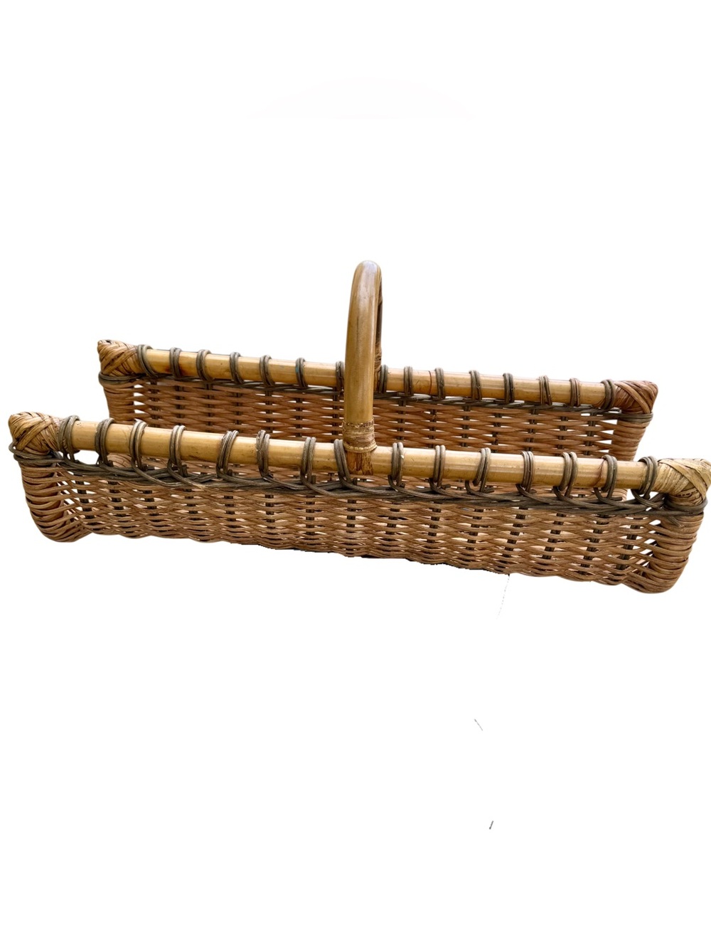 Vintage Large Wicker Flower Gathering Basket with Natural Bamboo Handle 9x12x24